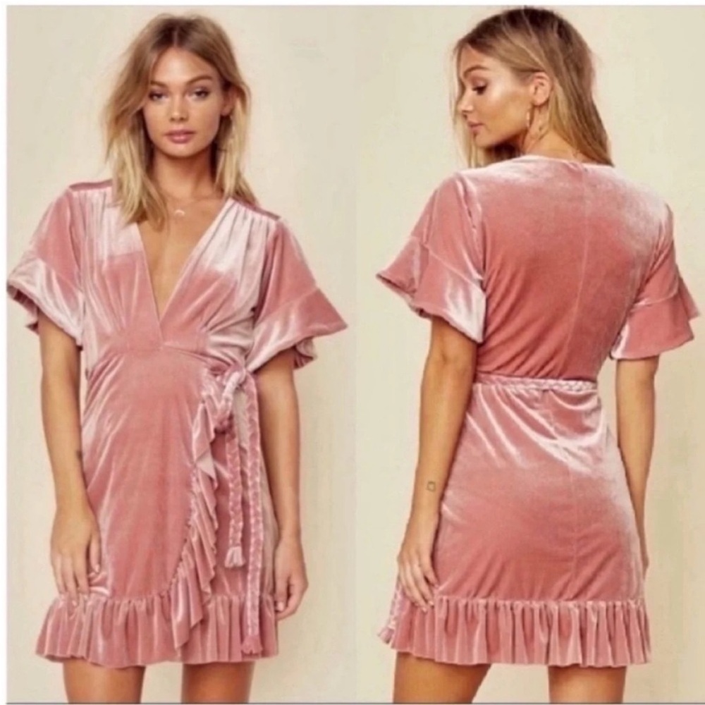Misa Los Angeles Desma Velvet Pink Mini Wrap Dress